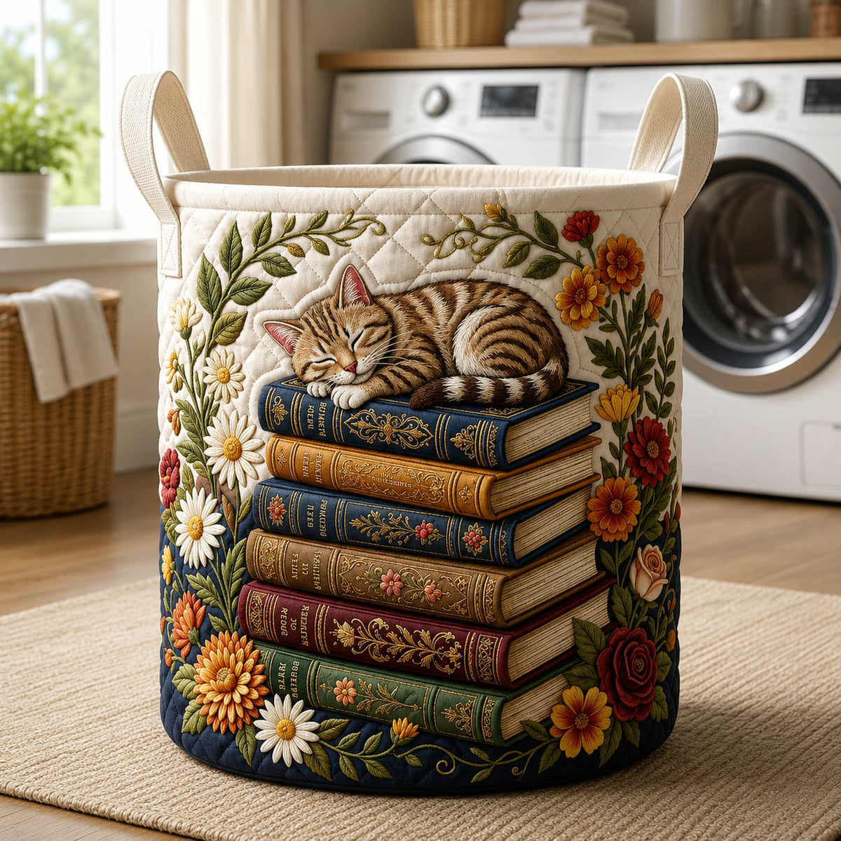 Sleeping Cat Book | Quilted Laundry Basket