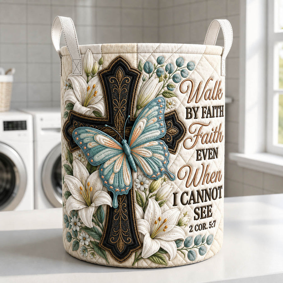 Walk By Faith | Quilted Laundry Basket