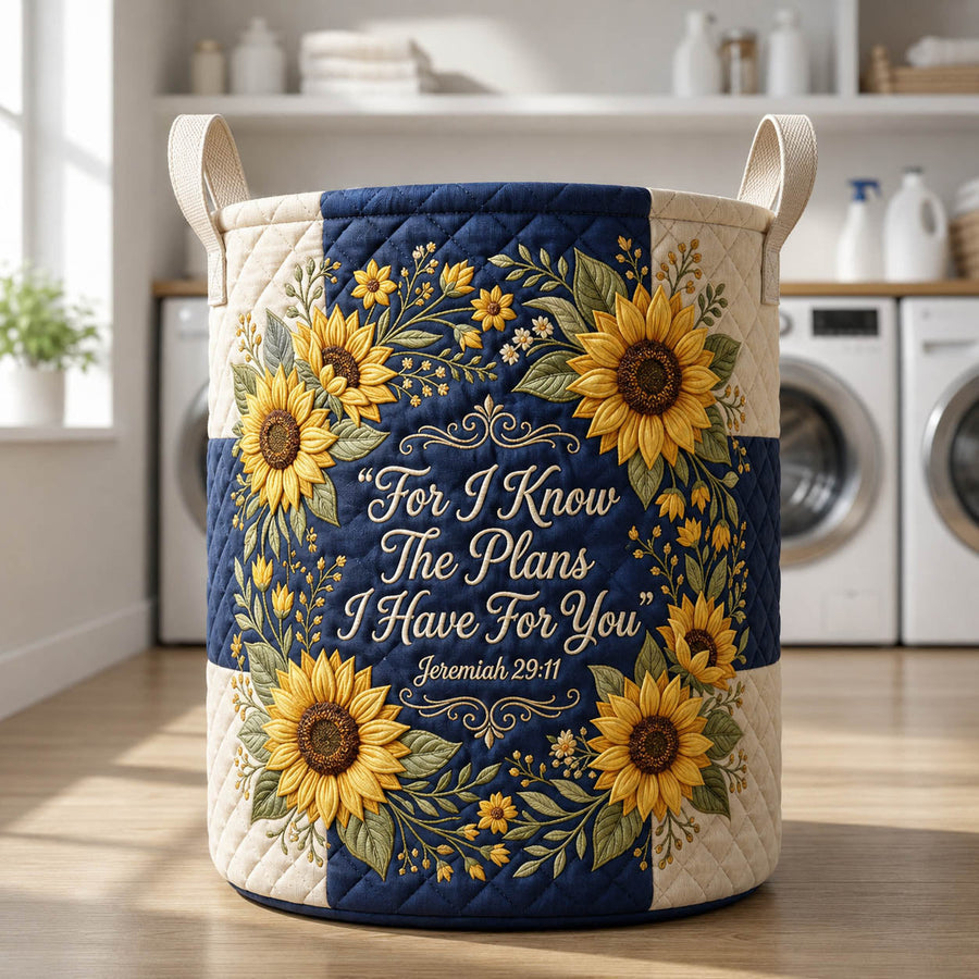 Verset biblique tournesol | Panier à linge matelassé