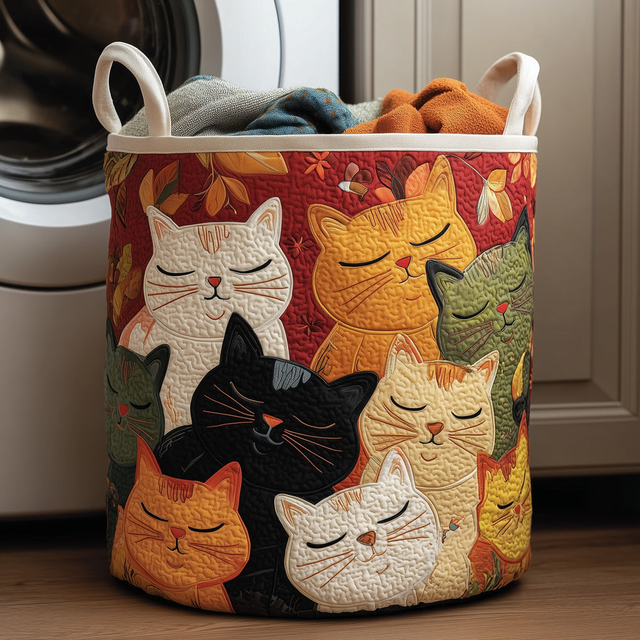 Sleeping Cat | Quilted Laundry Basket