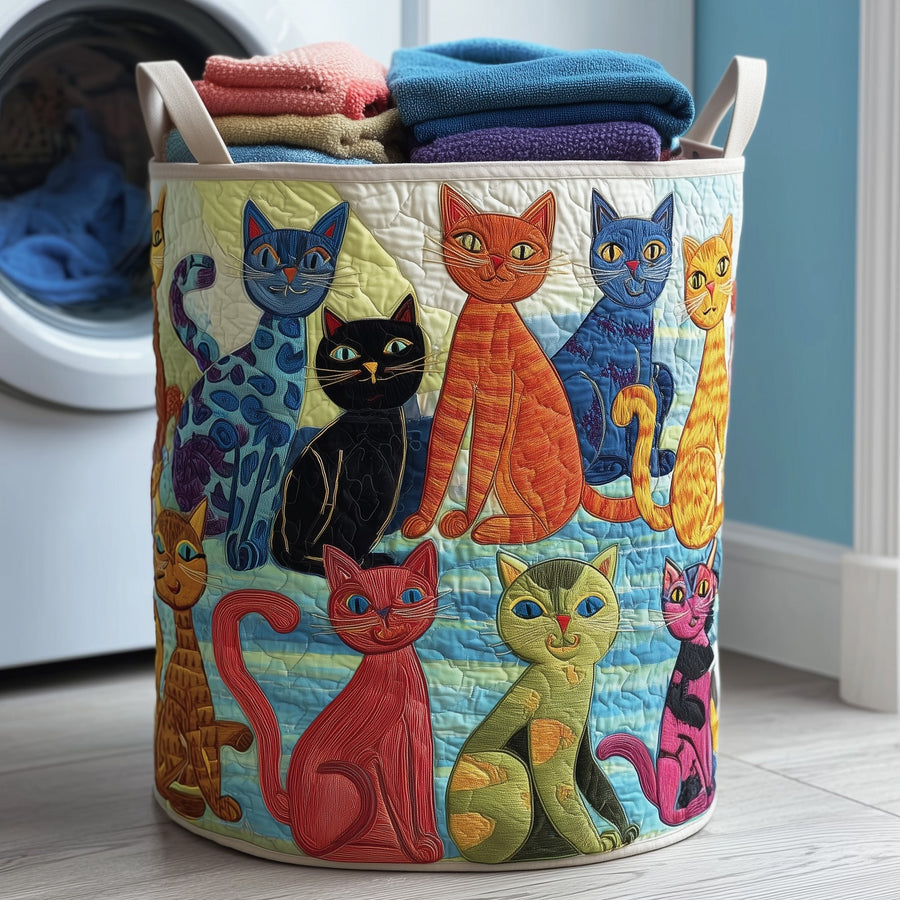 Whimsical Cats | Quilted Laundry Basket