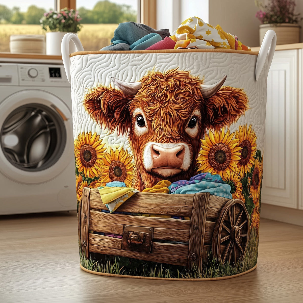 Vache Highland | Panier à linge matelassé