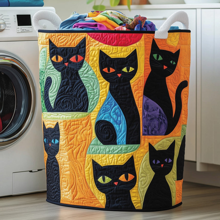Black Cat | Quilted Laundry Basket