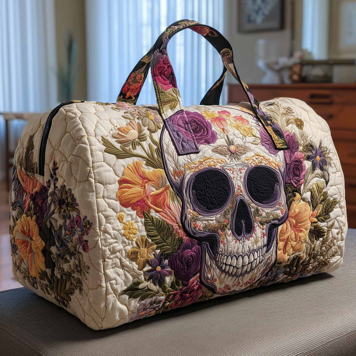 Sac de voyage matelassé | Crâne floral