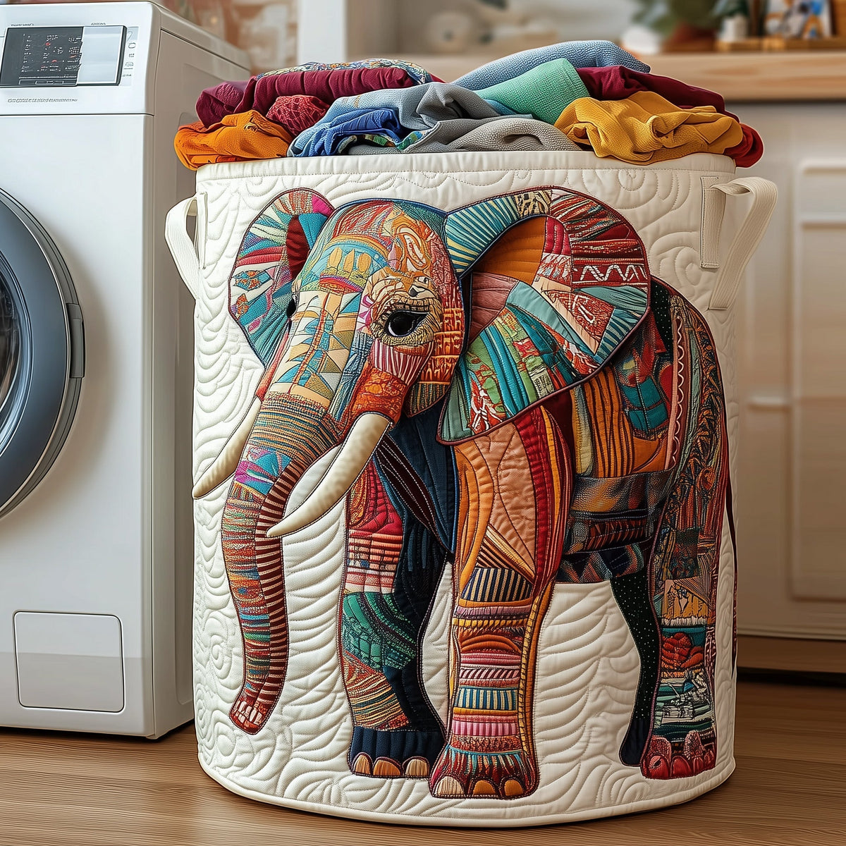 Elephant | Quilted Laundry Basket