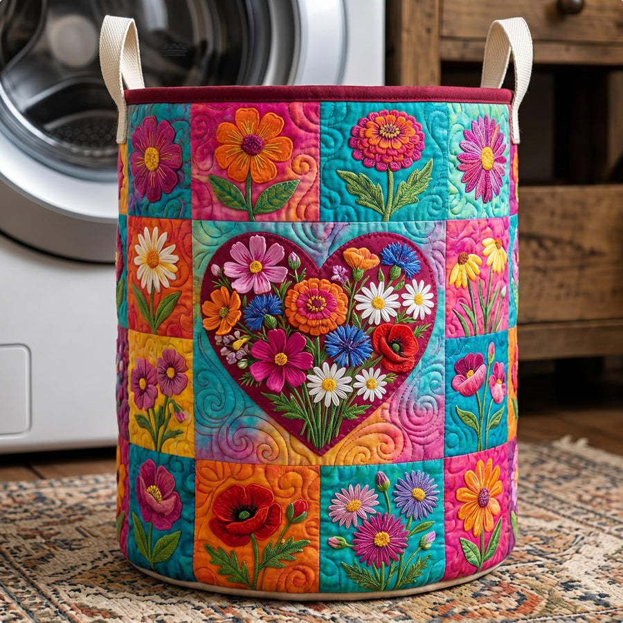 Patchwork de fleurs | Panier à linge matelassé