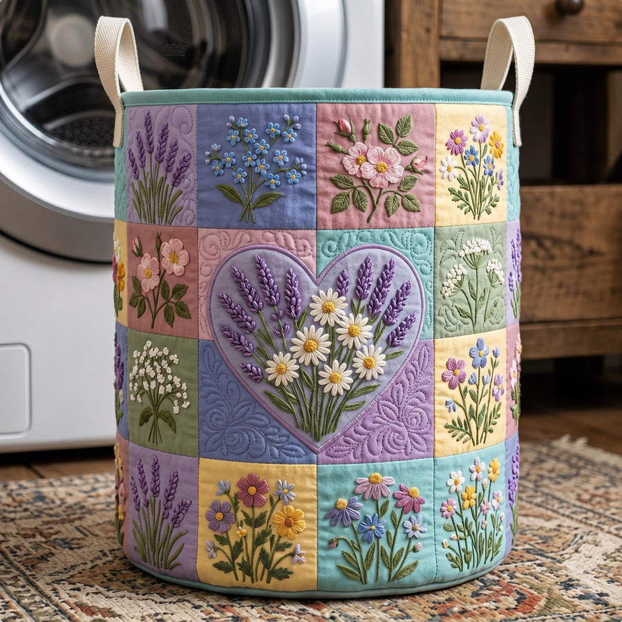 Patchwork de fleurs | Panier à linge matelassé