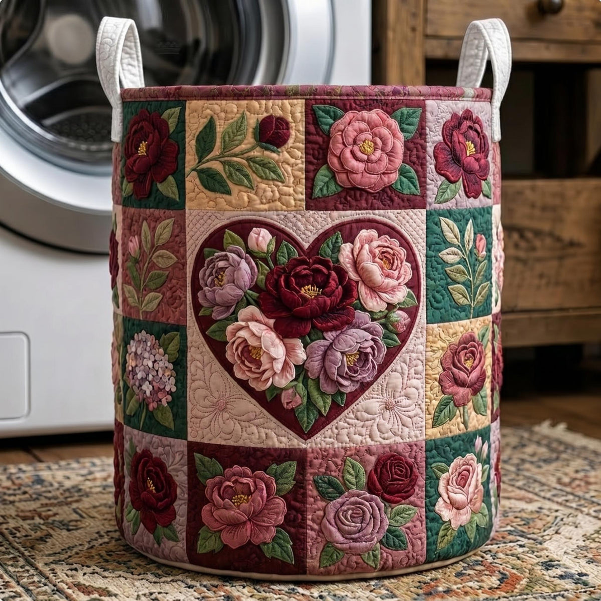 Flower Patchwork | Quilted Laundry Basket