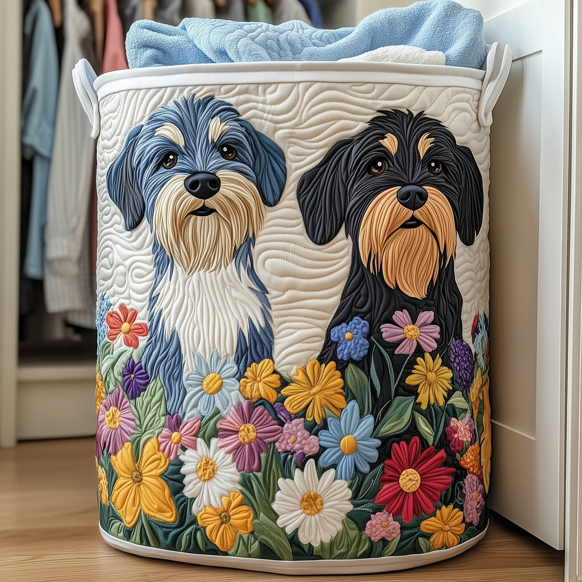 Schnauzer Joy | Quilted Laundry Basket