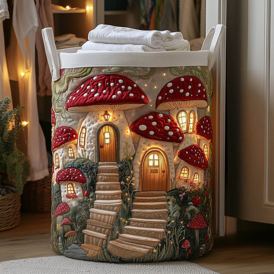 Mushroom Cottage | Quilted Laundry Basket