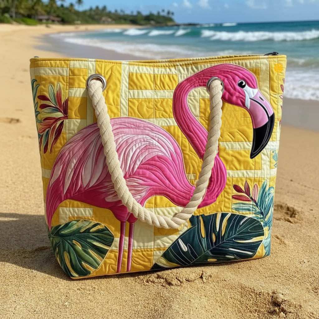 Flamant tropical | Sac de plage matelassé