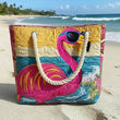 Flamant rose tropical | Sac de plage matelassé