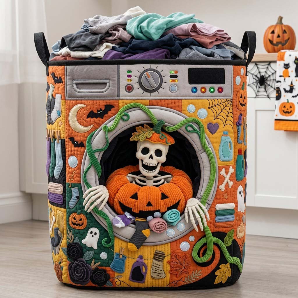 Pumpkin Laundry Monster | Quilted Laundry Basket