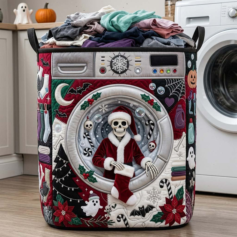 Skeleton Christmas Wash | Quilted Laundry Basket
