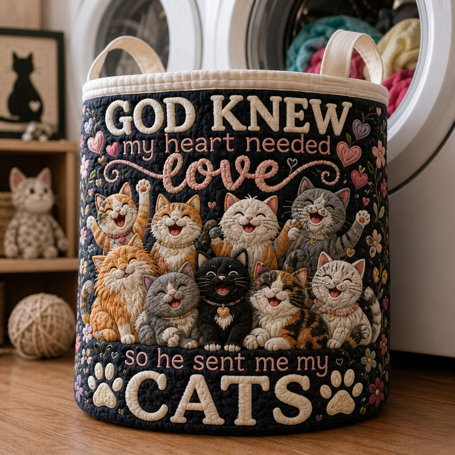 Loved Cats | Quilted Laundry Basket