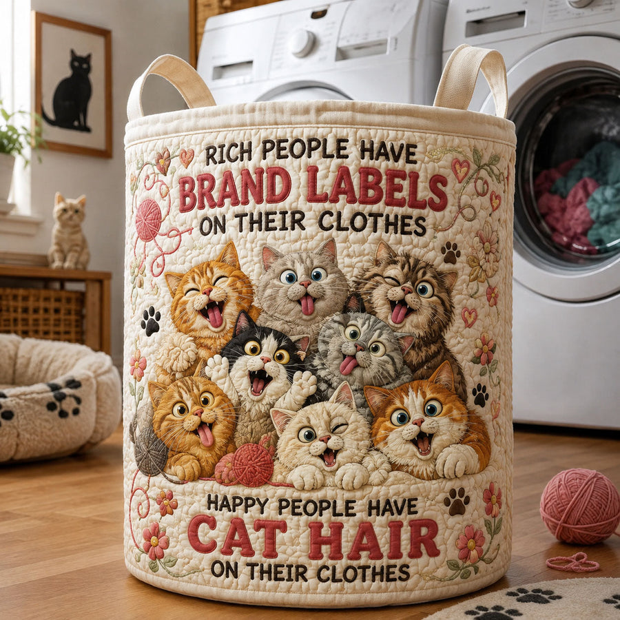 Happy People Have Cat Hair | Quilted Laundry Basket