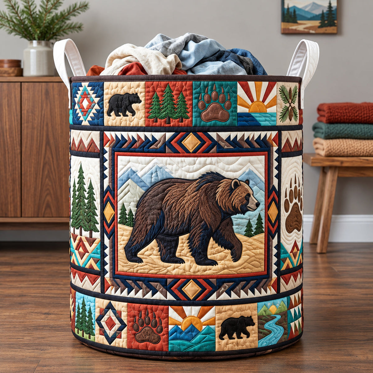Wilderness Bear | Quilted Laundry Basket