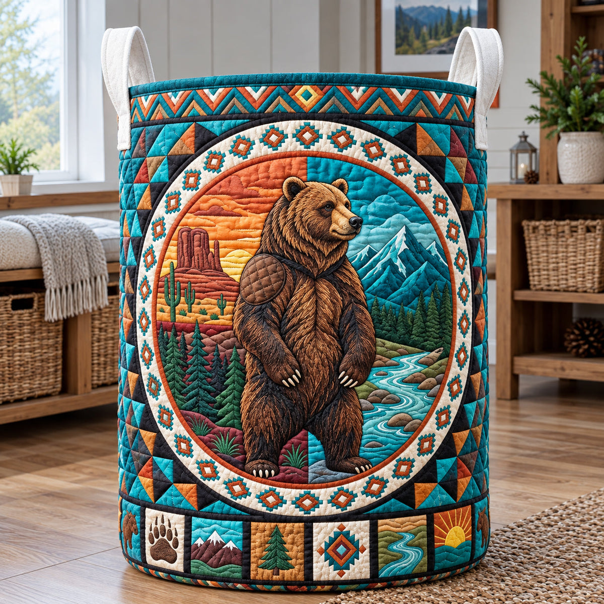 Wilderness Bear | Quilted Laundry Basket