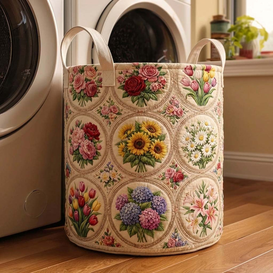 Floral Serenity | Quilted Laundry Basket