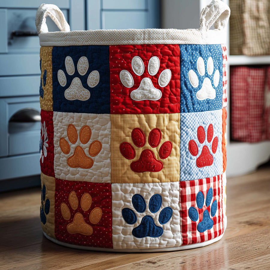 Classic Patchwork Paws | Quilted Laundry Basket