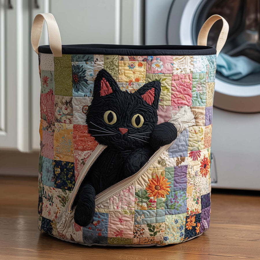 Peekaboo Cat | Quilted Laundry Basket