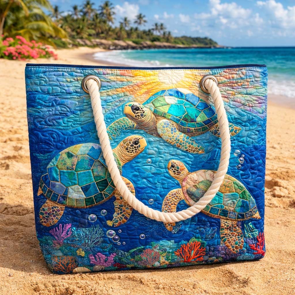 Sunlit Turtles | Quilted Beach Bag