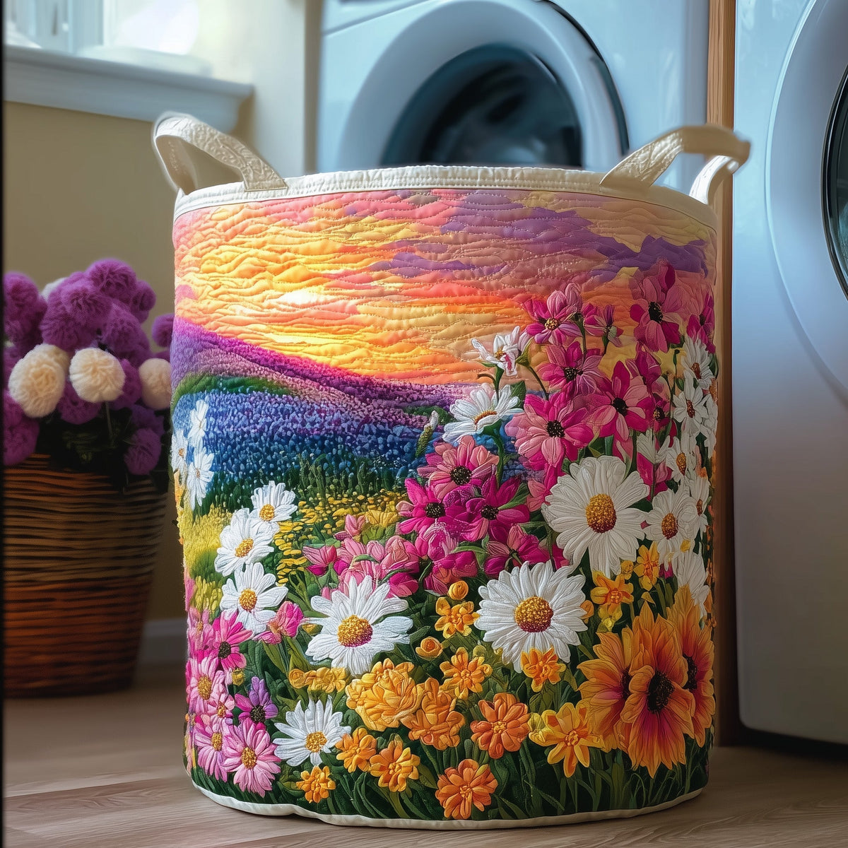 Mer de fleurs | Panier à linge matelassé