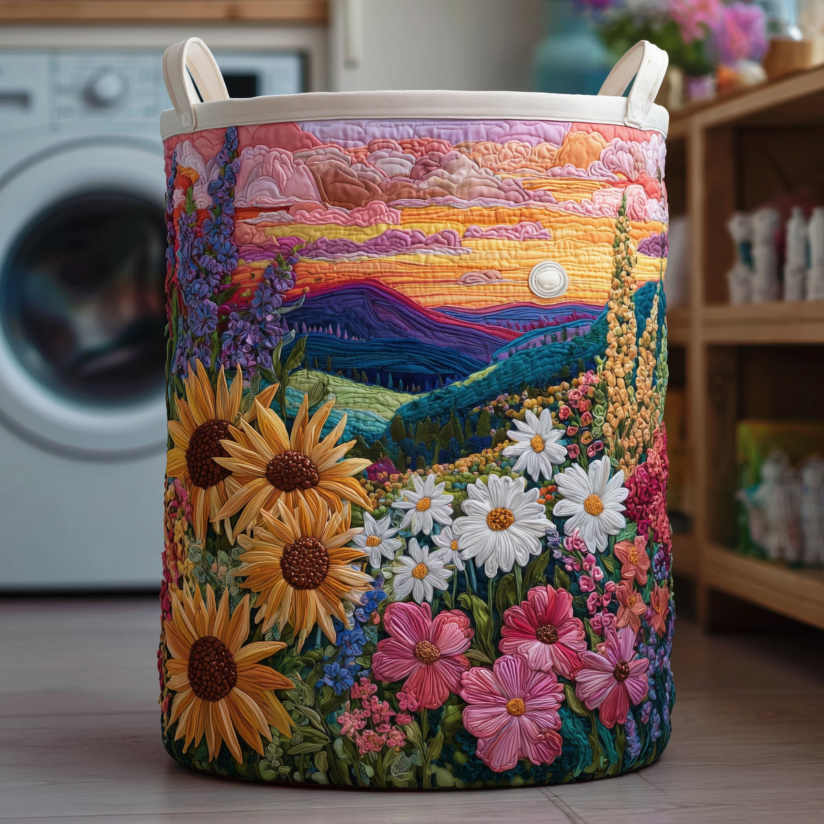 Mer de fleurs | Panier à linge matelassé