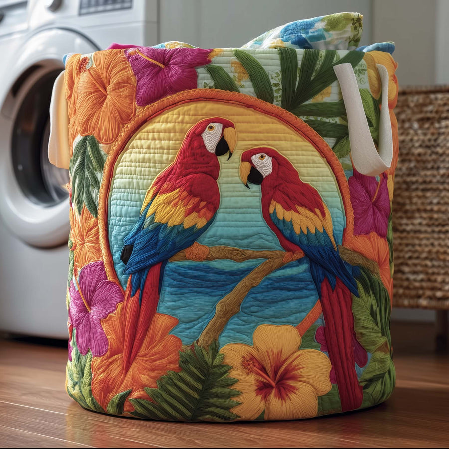 Parrots Pair | Quilted Laundry Basket