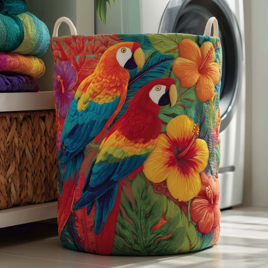 Tropical Parrots | Quilted Laundry Basket
