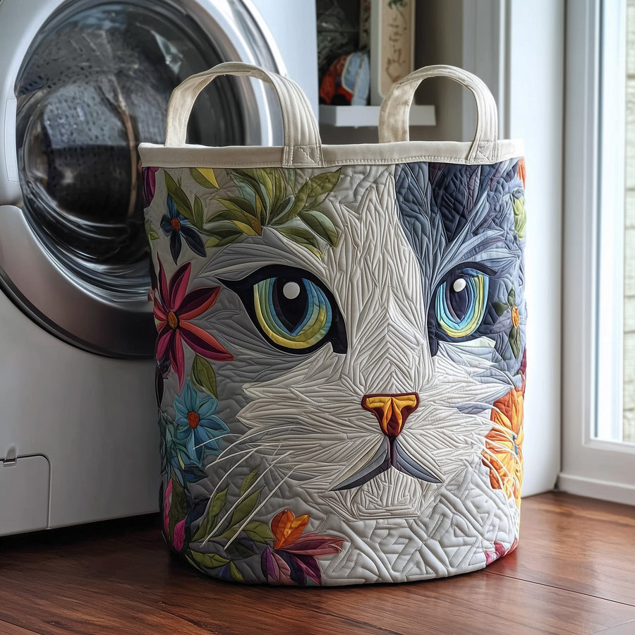 Catitude | Quilted Laundry Basket