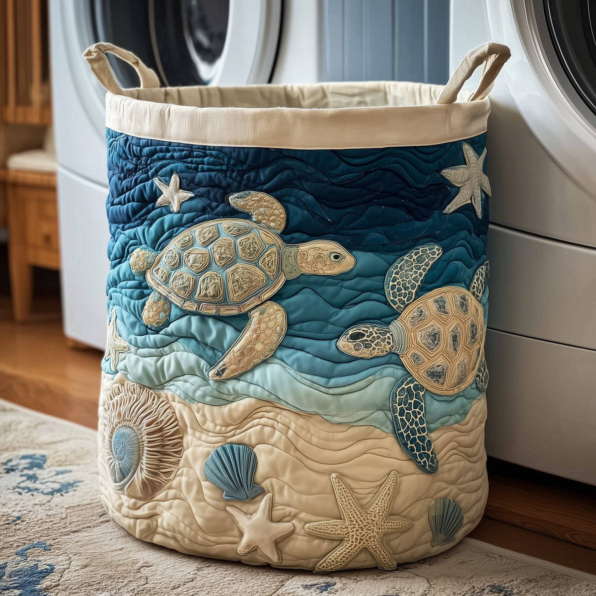 Turtle Drift | Quilted Laundry Basket