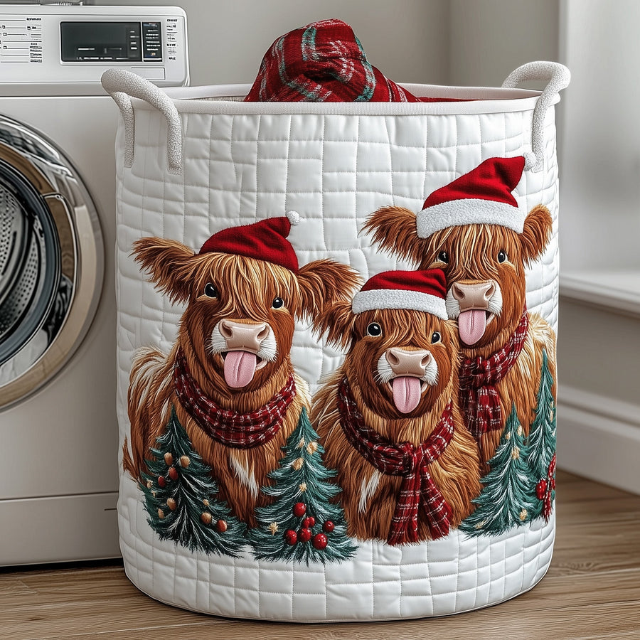 Yuletide Highland Cow | Quilted Laundry Basket