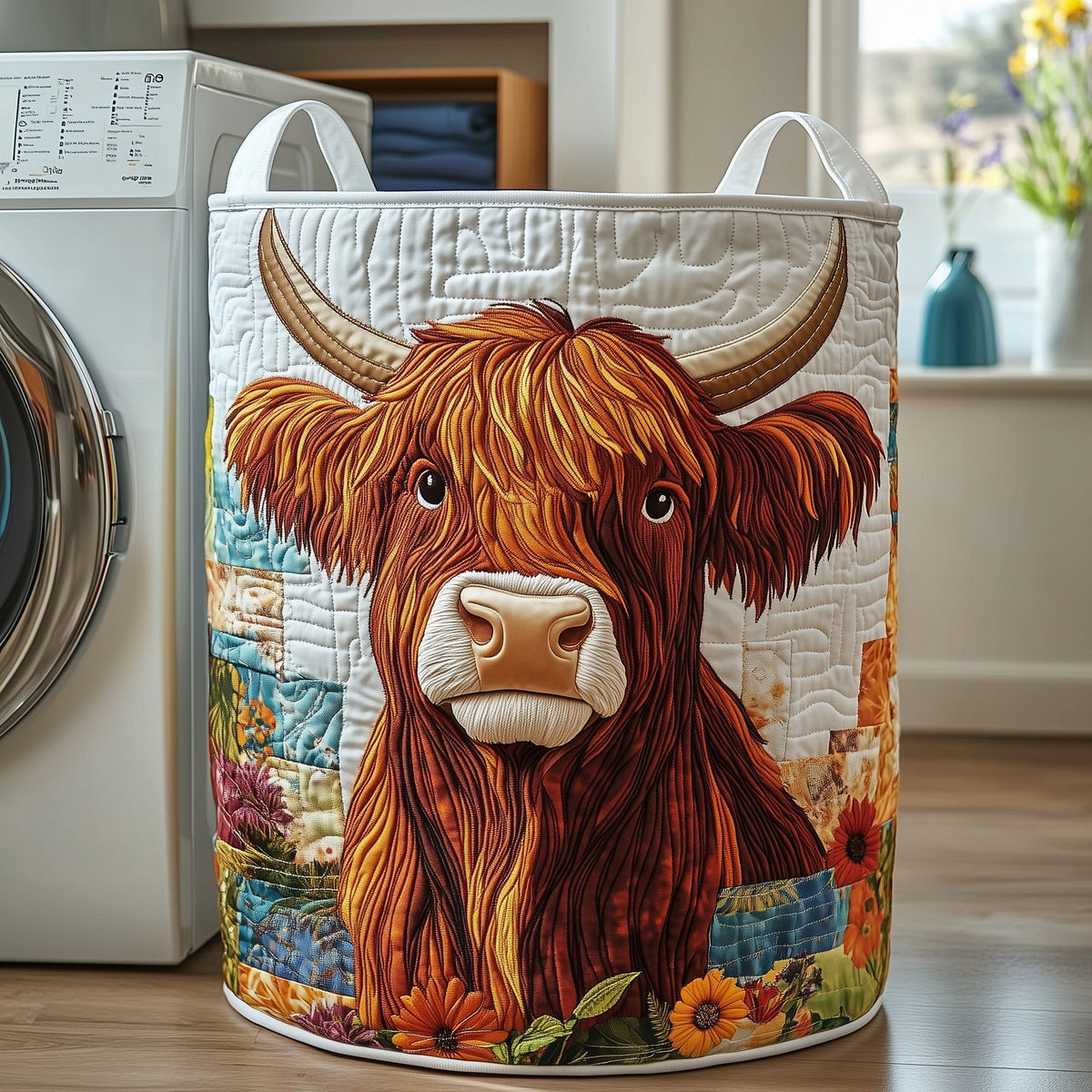 Vache Highland | Panier à linge matelassé
