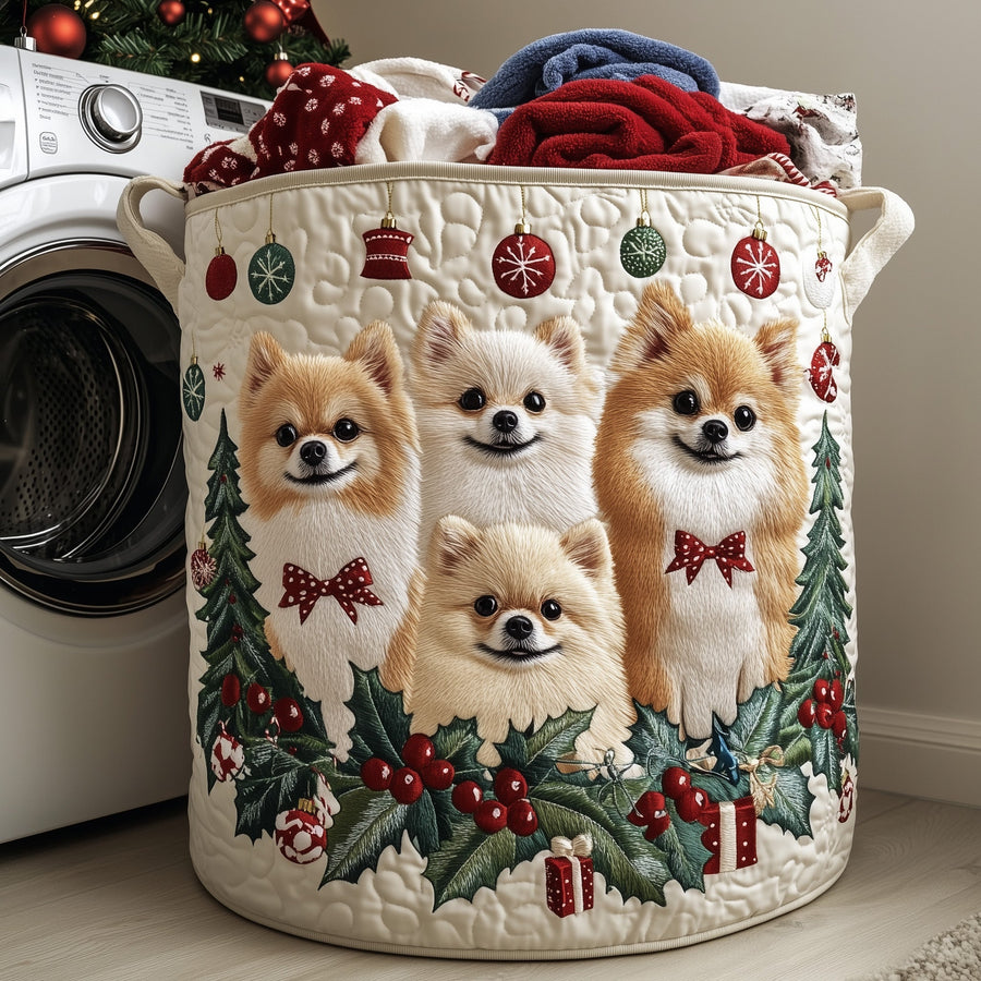 Jolly Pomeranian | Quilted Laundry Basket