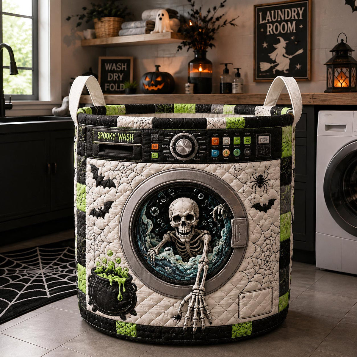 Skeleton Nightmare | Quilted Laundry Basket