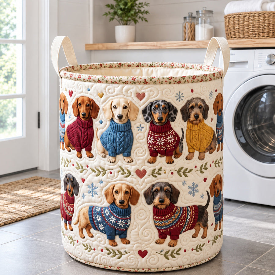 Panier à linge matelassé | Motif Teckel vintage