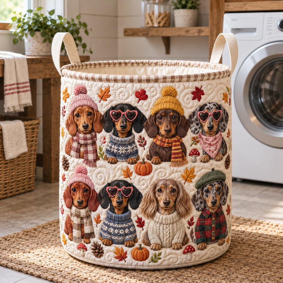 Autumn Dachshund Crew | Quilted Laundry Basket