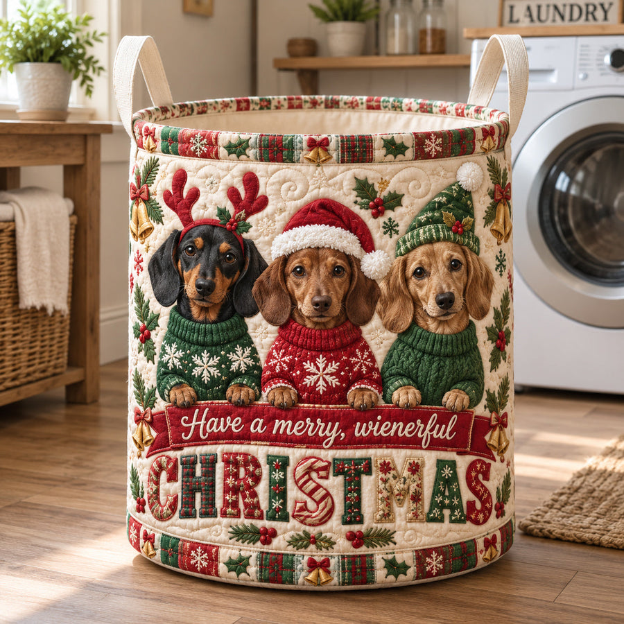 Christmas Dachshund Crew | Quilted Laundry Basket