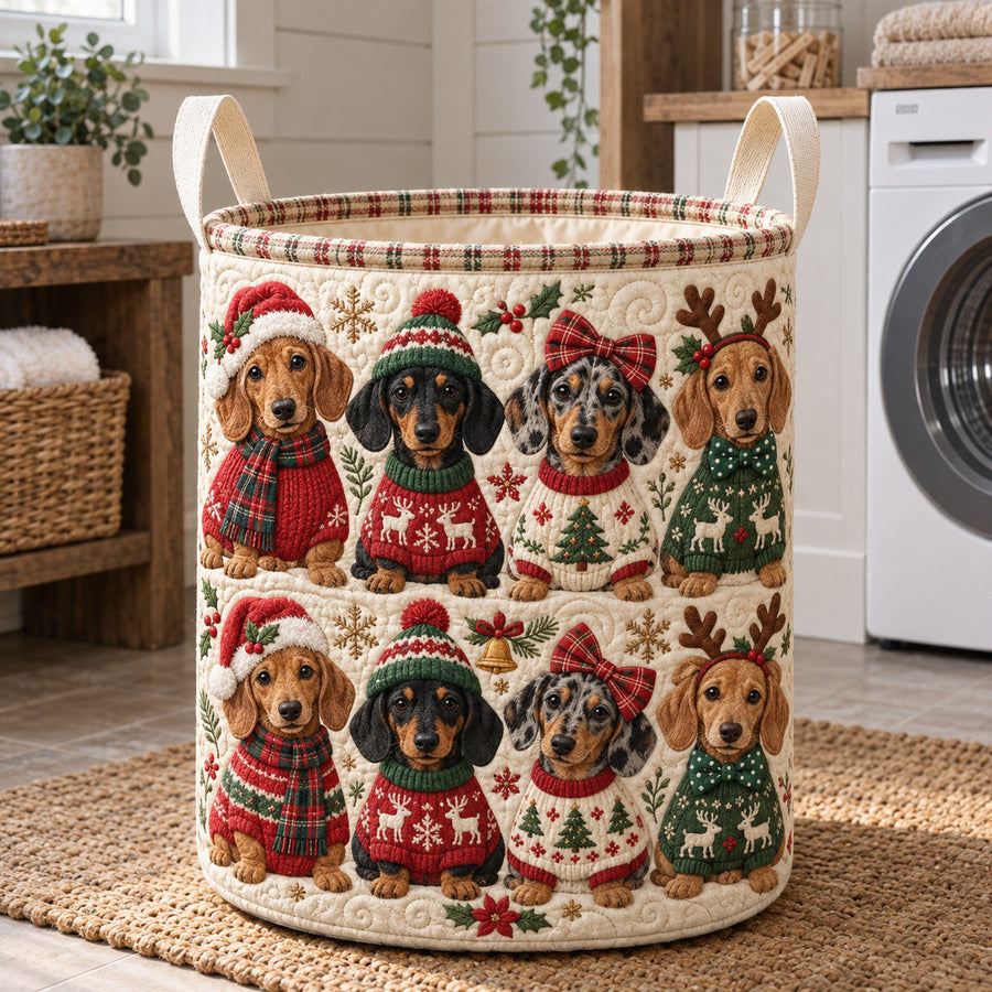 Christmas Dachshund Crew | Quilted Laundry Basket