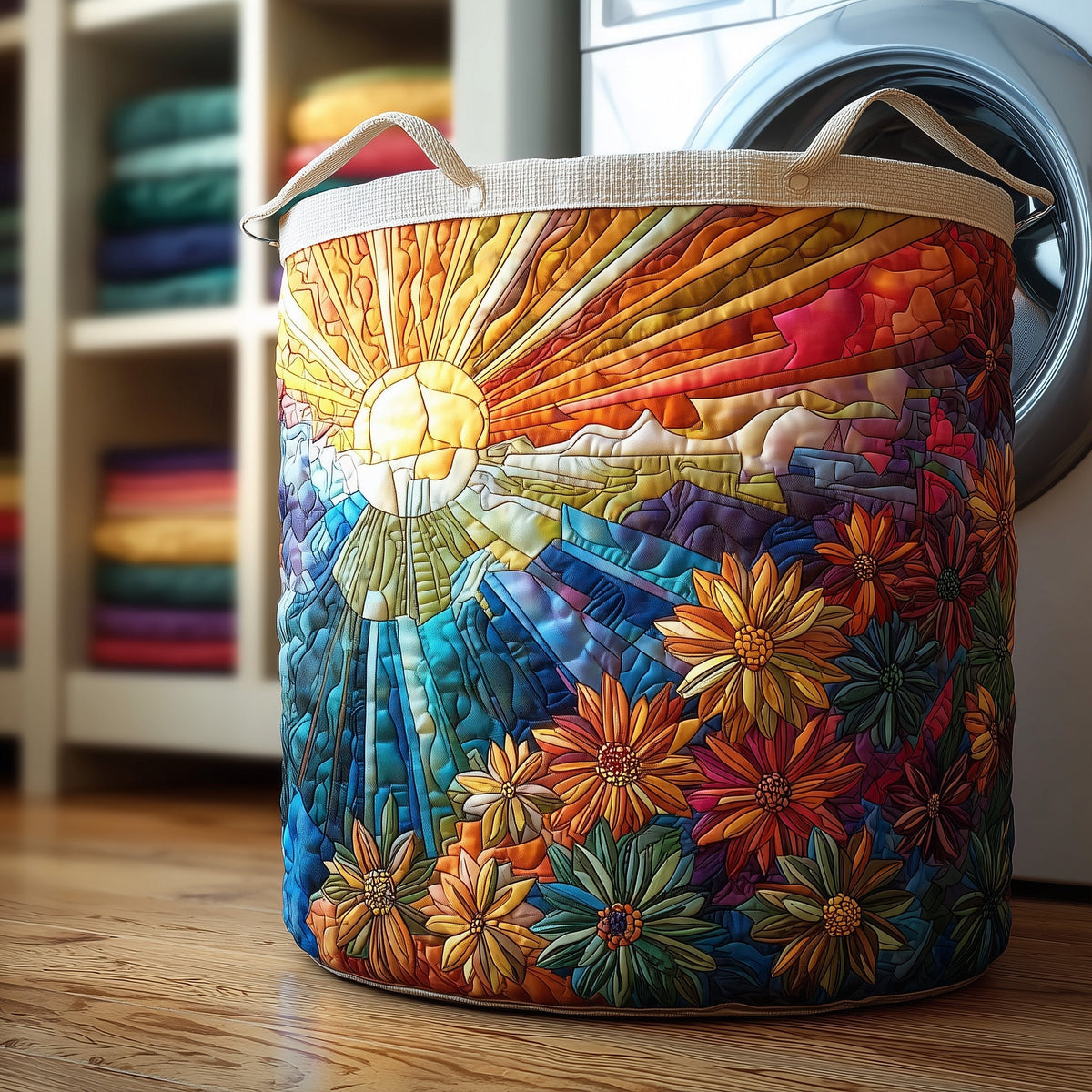 Vibrant Sun | Quilted Laundry Basket