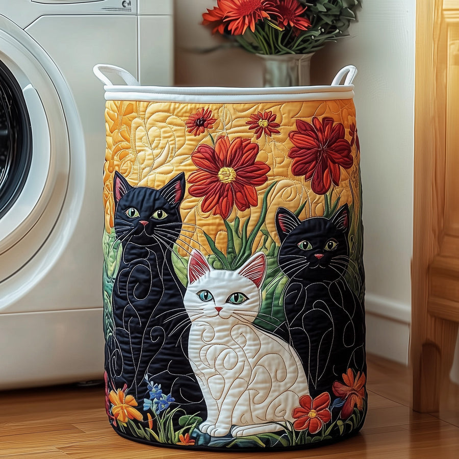 Floral Cats | Quilted Laundry Basket