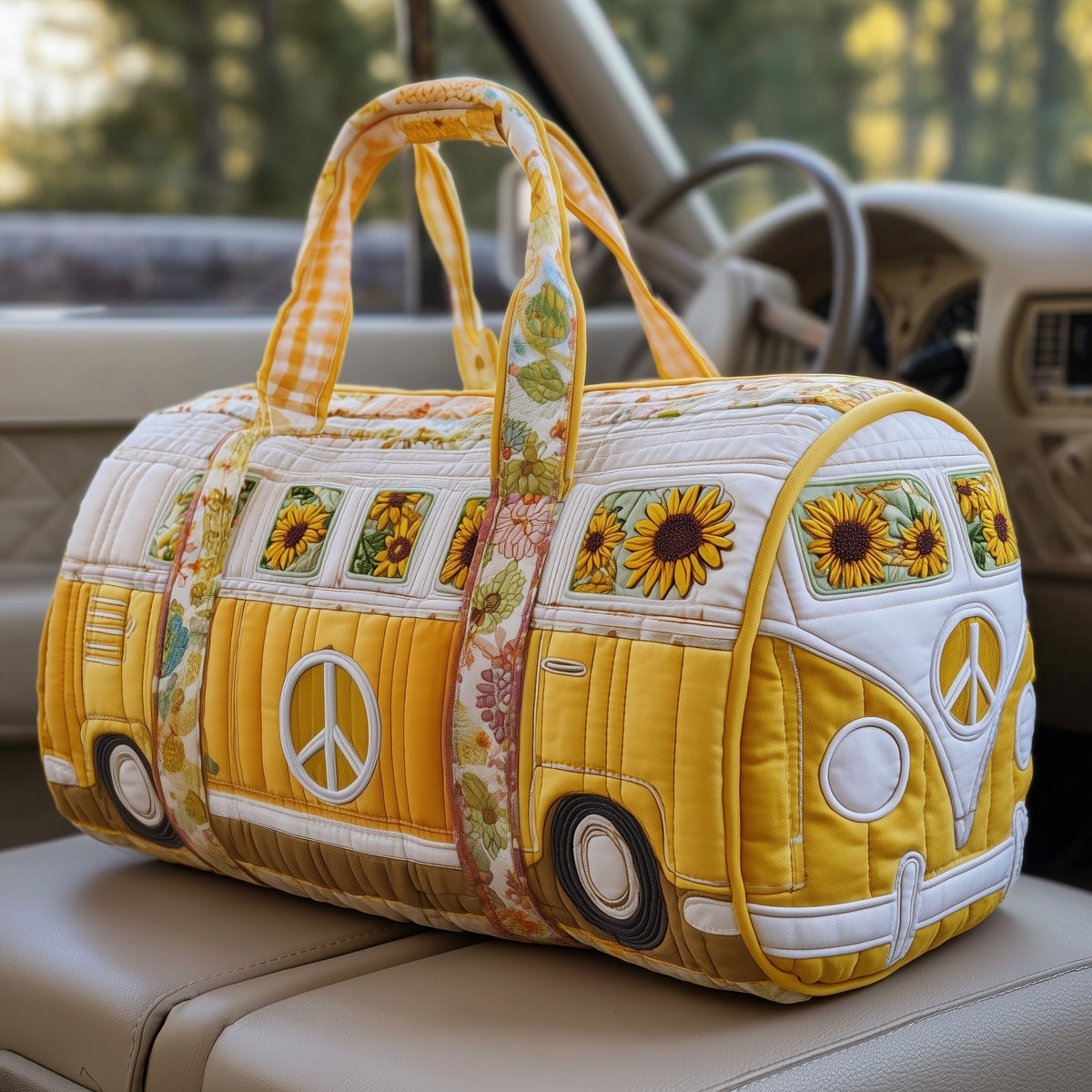Van hippie jaune | Sac de voyage matelassé