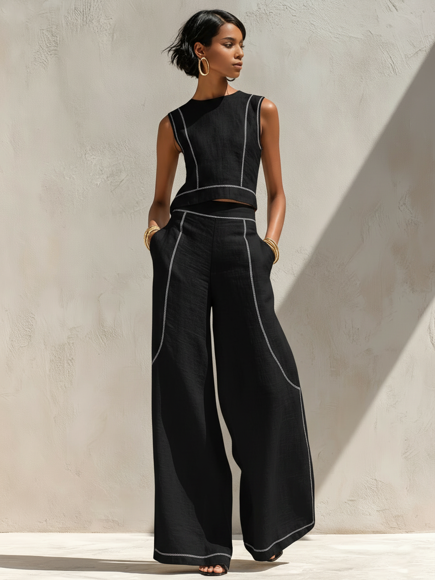 Margot | Contrast-Stitch Two-Piece Set