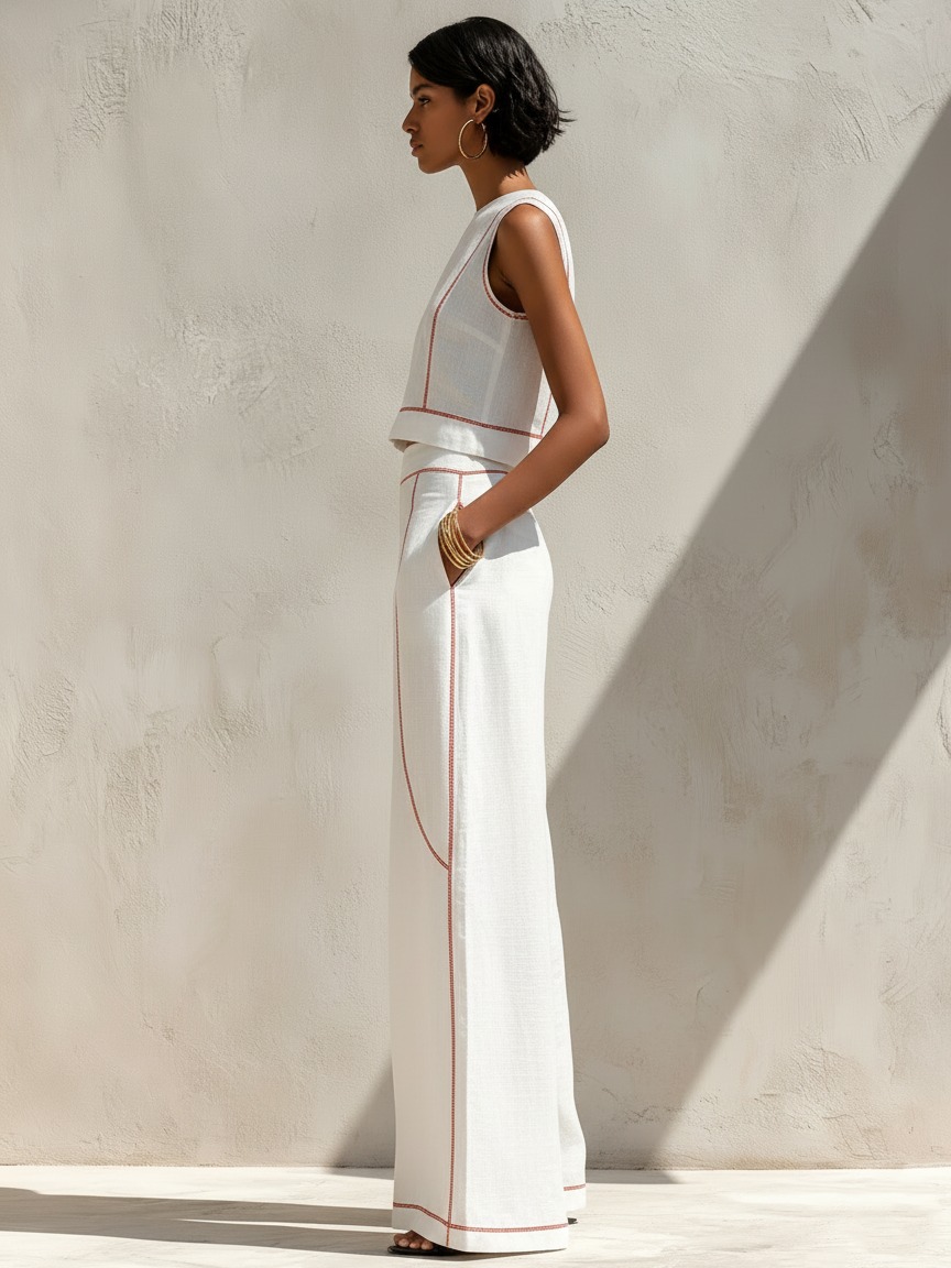 Margot | Contrast-Stitch Two-Piece Set
