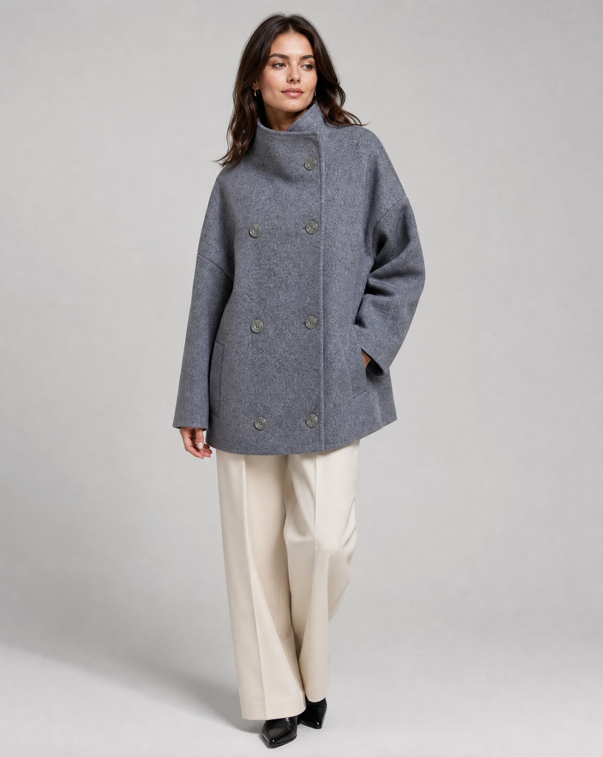 Claire | Stand Collar Pea Coat