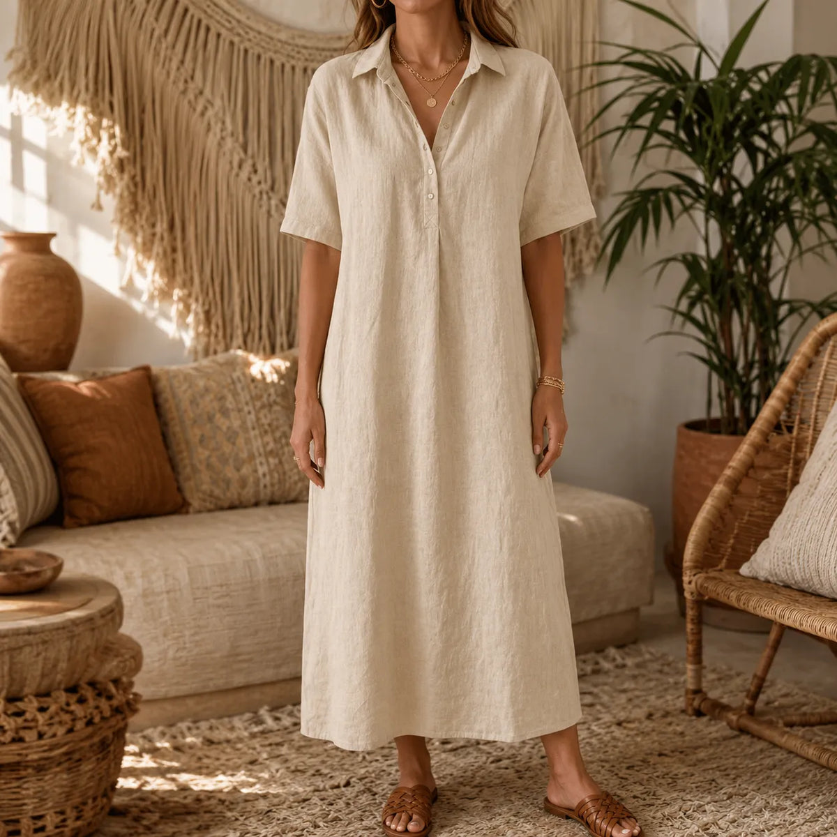 Lunavia | Oversized Linen Midi Dress