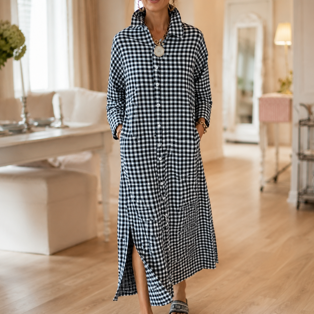 Harlowe | Gingham Maxi Shirt Dress