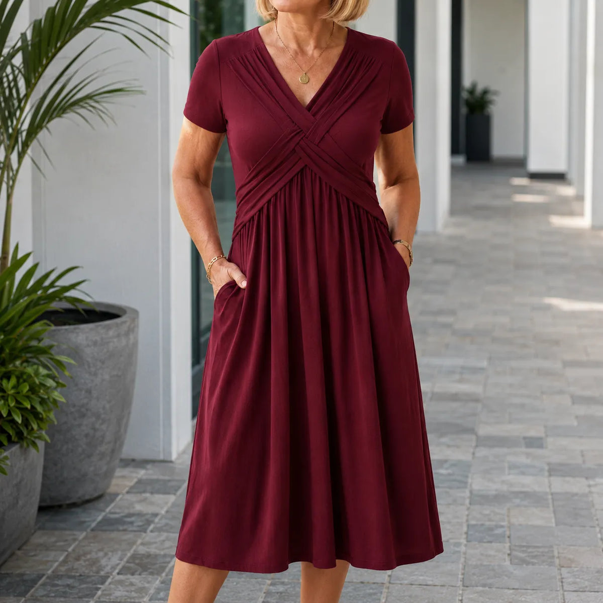 Marabelle | Cross-Front Pleated Midi Dress