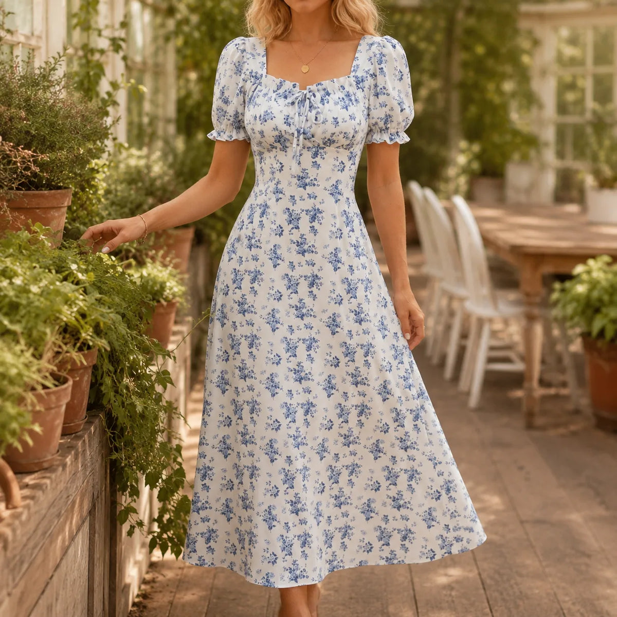 Maevra | Tie-Front Floral Midi Dress